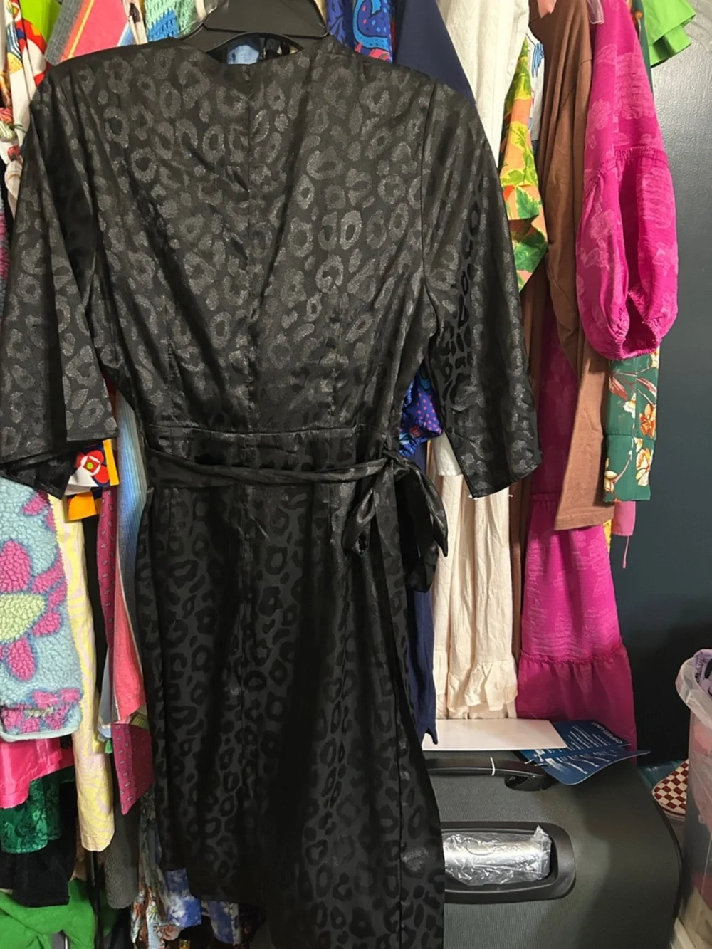 NWOT Savanna Jane black medium cheetah wrap dress little black dress - Picture 6 of 7